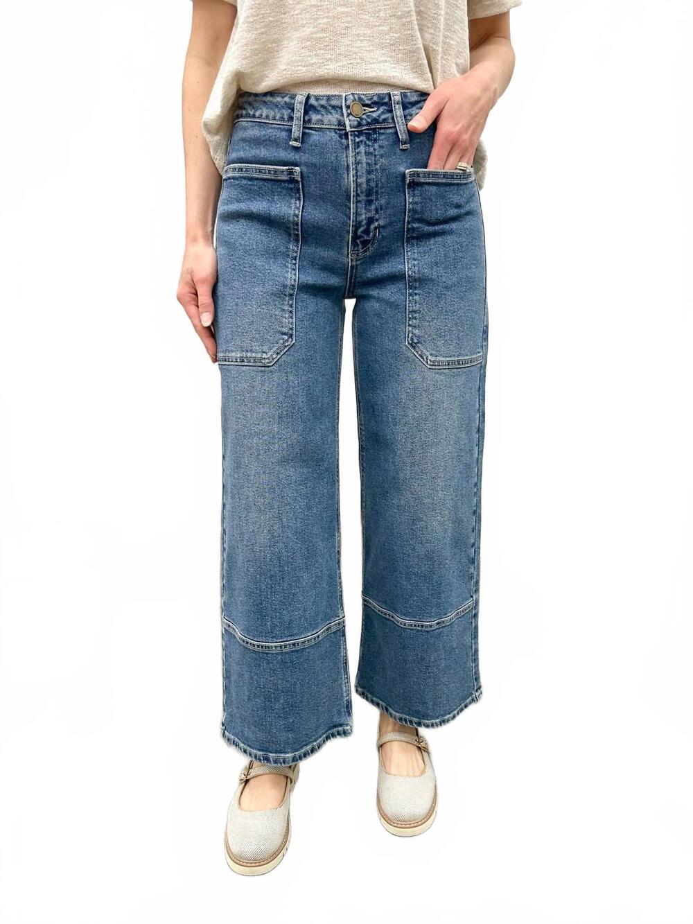 NEW JBD. women's high rise cropped wide leg jeans in medium dark wash